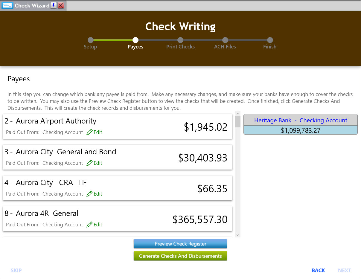 Check Writing Wizard Step 2 - Payees