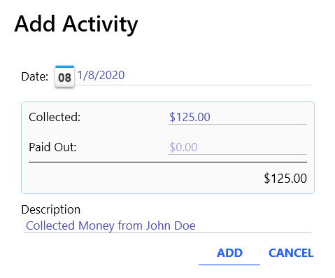 The Add Partial Payment Item screen