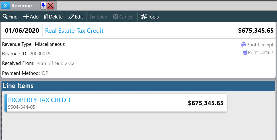 Tax Credit Miscellaneous Receipt